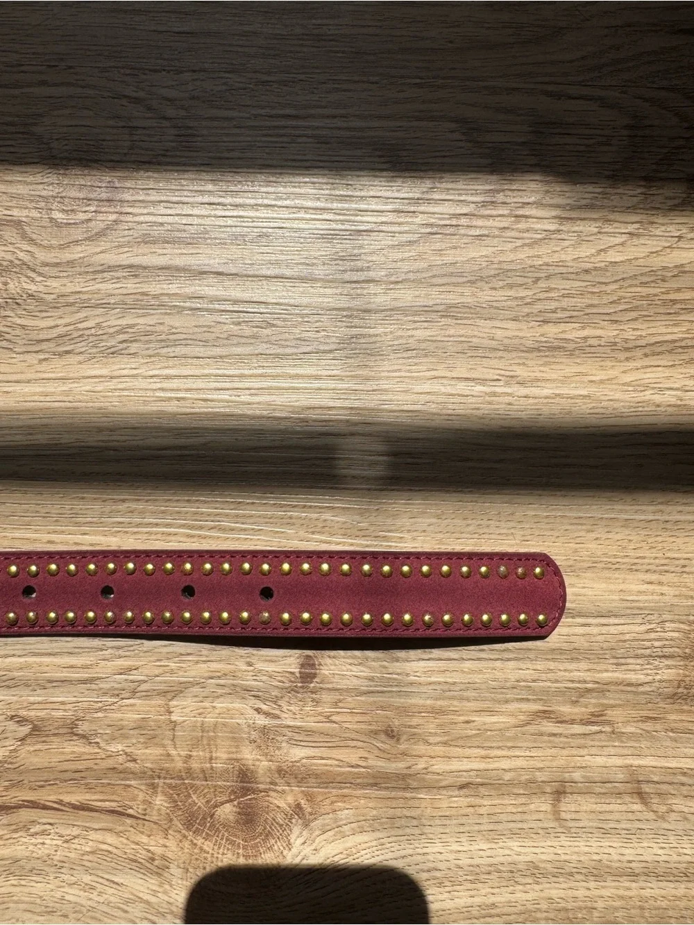 Studded Burgundy Suede Belt with Gold Buckle
